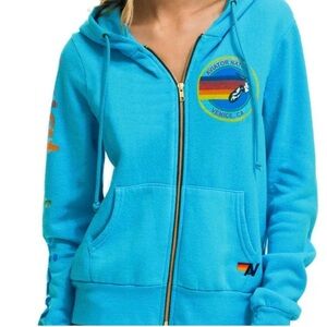 Aviator Nation Neon Blue Hoodie Sweatshirt